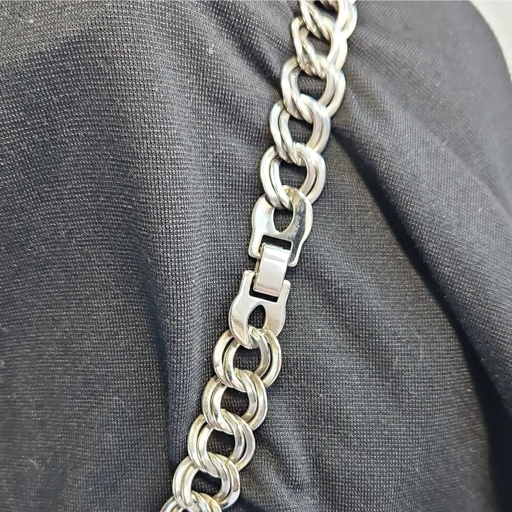 Vtg Silver Tone Curb Link Chain Necklace Box Clasp 24in
